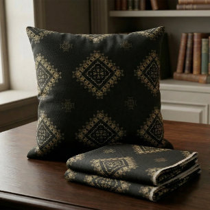 Tecido Elegante Falso Dourado Preto Padrão Damasko Antigo