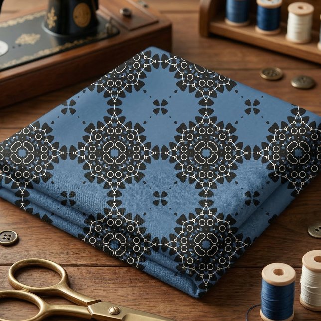 Tecido Elegante Mandala de Renda Oriental em Azul Naval e (Criador carregado)