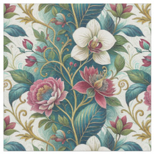 Tecido Elegante padrão artístico floral botânico com rede
