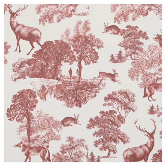 Tecido Elegante Russo Vintage Red Toile Deer Fox (Modelo)