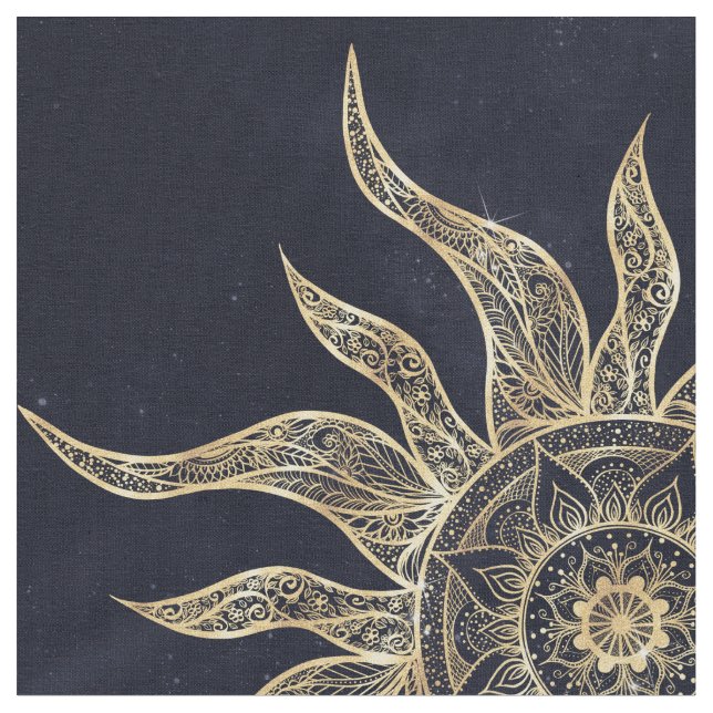Tecido Elegante Sol Dourado Mandala Blue Nebula Design (Detalhe)