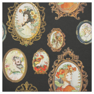 Tecido Elegante Vintage Art Nouveau Girls Flowers Frames