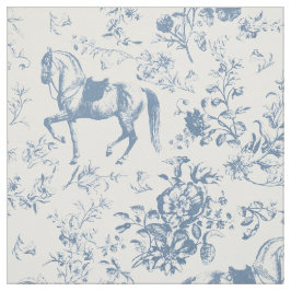 Tecido Elegante Vintage Dusty Blue Horse Toile Floral