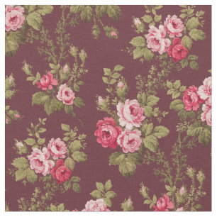 Tecido Elegante Vintage Rosa Roses-Maroon Fundo