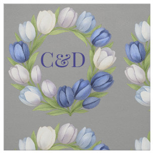 Tecido Elegante Watercolor Tulip Wreath Casamento Blue Iv