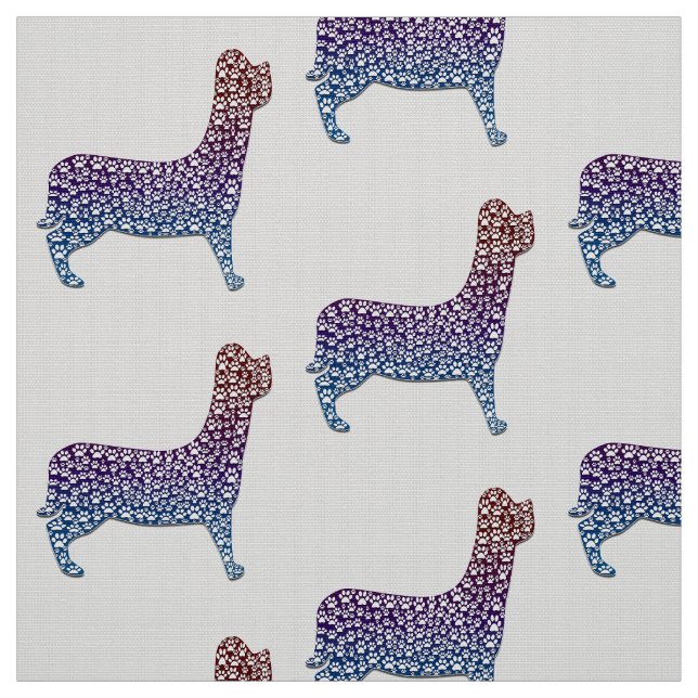 Tecido Embossed Indigo Gradient Paw Print Dog Outline (Modelo)
