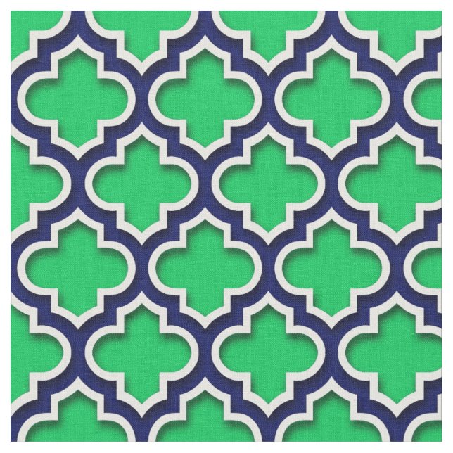 Tecido Emerald Green - Marinho Branco Quatrefoil Marroqui (Detalhe)