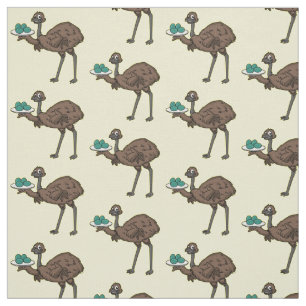 Tecido Emu com ilustração de desenho animado de ovos