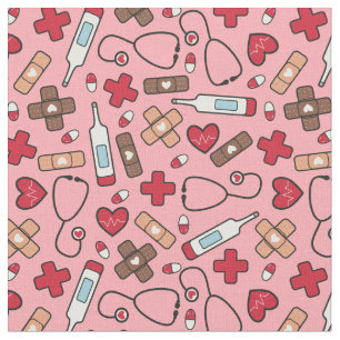 Tecido Enfermeira Rosa Vermelha Padrão Médico