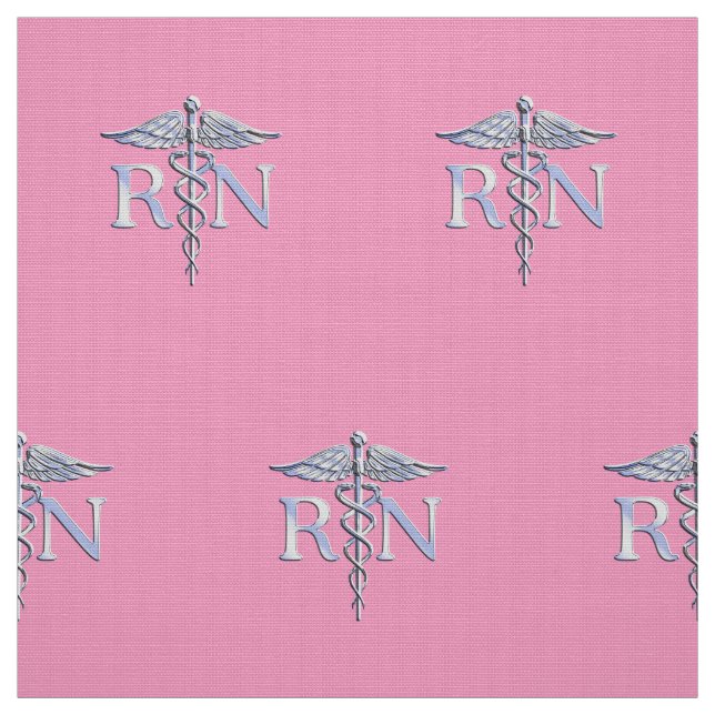 Tecido Enfermeiro Registrado RN Caduceus em Rosa Rosa Ros (Modelo)