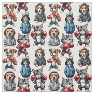 Tecido Engraçado Boxing Cat Dog Pattern Design