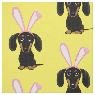 Tecido Engraçado Cachorro Coelho Negro e Tan Dachshund