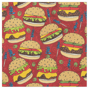 Tecido Engraçado Cheeseburger no padrão de Comida verme