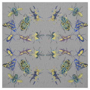 Tecido Entomologia Elegante Chic Insetos Cinzas Escuras