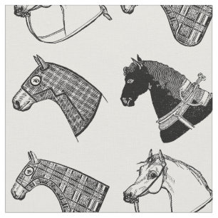 Tecido Equinos Antigos Padrões de Arte Equina Cavalos Vi