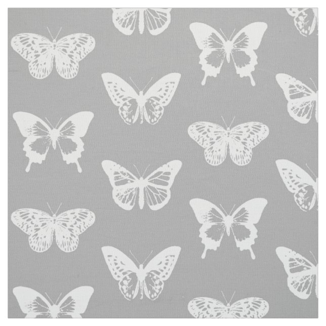 Tecido Esboço da borboleta, cinza prateada e branco (Modelo)