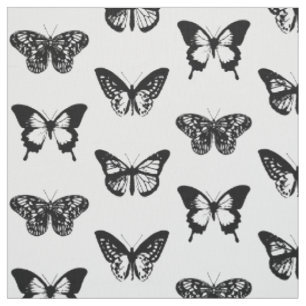 Tecido Esboço da borboleta, preto e branco