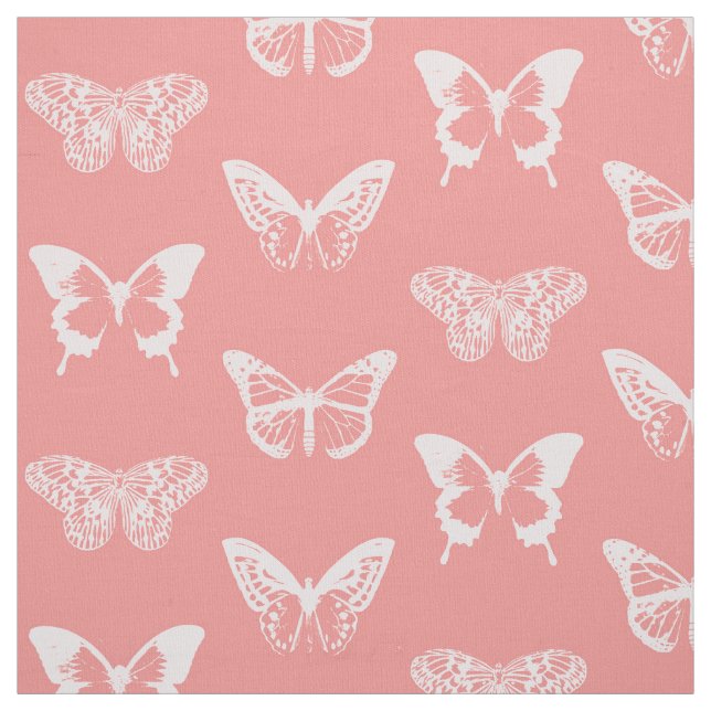 Tecido Esboço da borboleta, rosa do coral (Modelo)