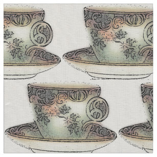 Tecido Esboço do copo de chá do vintage
