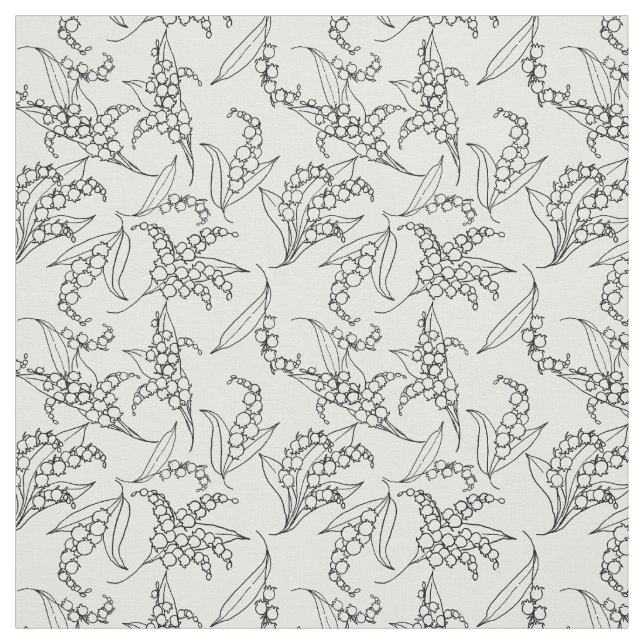 Tecido Esboços pretos do Lírio---Vale em floral branco (Modelo)