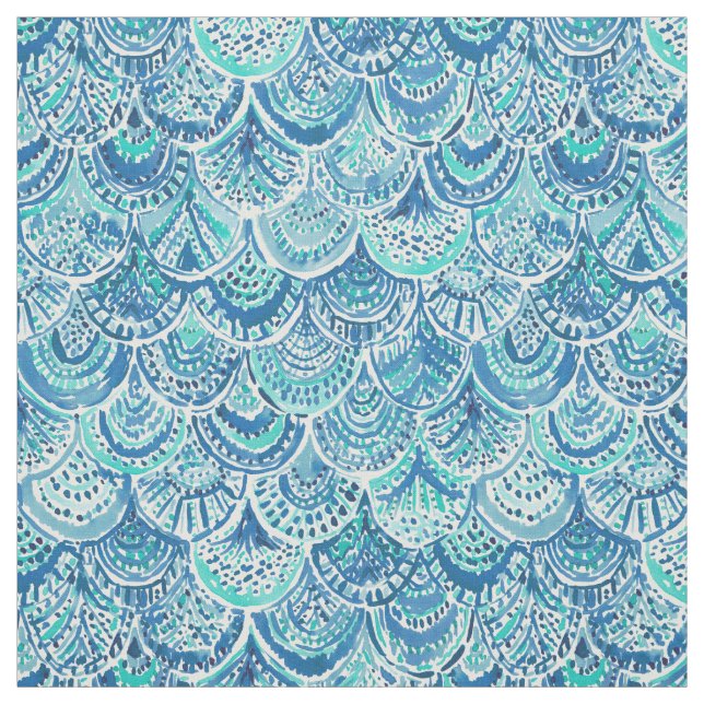 Tecido Escalas azuis da sereia da aguarela do RESPINGO (Modelo)