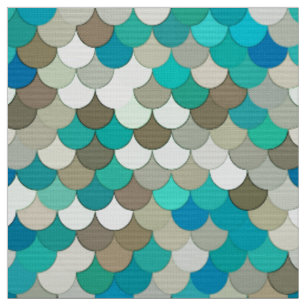 Tecido Escalas, turquesa, Aqua, Taupe, & creme da sereia