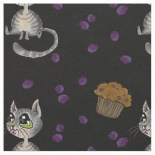 Tecido Escuro do Gatinho Bloop de Muffin de Bluebe