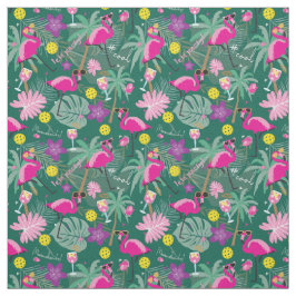 Tecido Esferas tropicais com flamingos, verdes