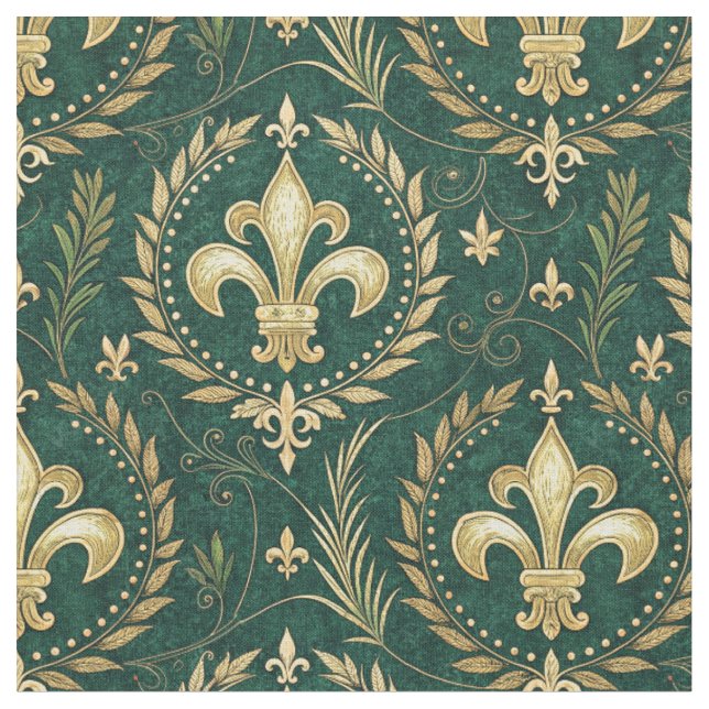 Tecido Esmeralda Verde e Dourado Padrão Real Damasko (Detalhe)