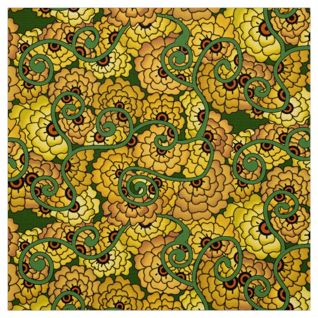 Tecido Espirais Flores - Amarelo (Modelo)