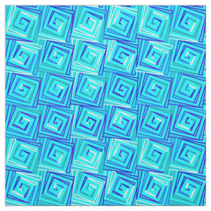 Tecido Espirais quadradas modernas do meio século - aqua