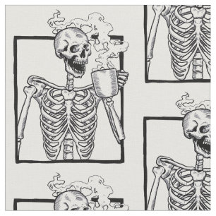 Tecido esqueleto de halloween café bebendo engraçado