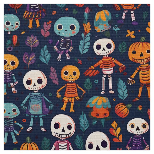 Tecido Esqueletos coloridos bonitos e assustadores no hal (Modelo)