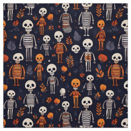 Tecido Esqueletos e abóboras à noite