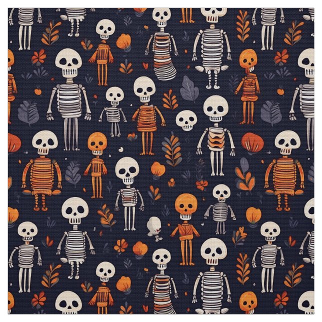 Tecido Esqueletos e abóboras à noite (Modelo)