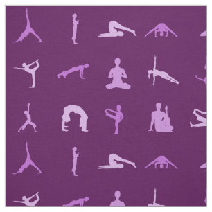 Tecido Estampado com Poses de Yoga Roxo por Metro