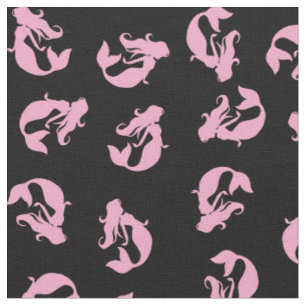 Tecido Estampado de Sereia Rosa e Preto