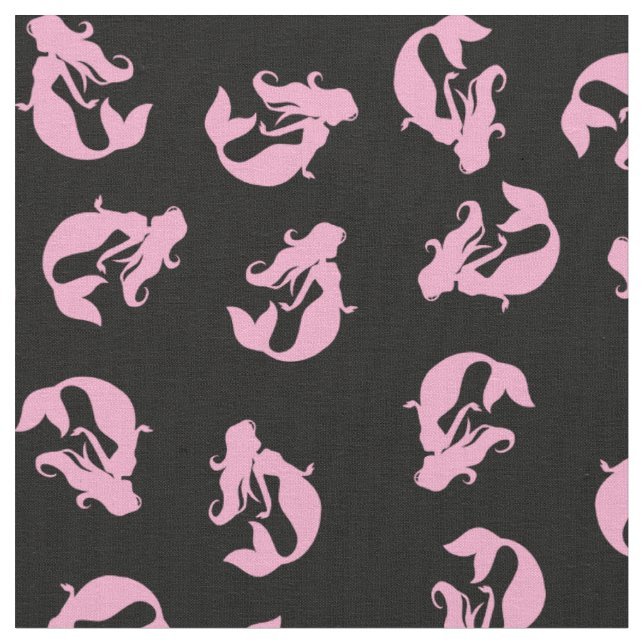 Tecido Estampado de Sereia Rosa e Preto (Detalhe)
