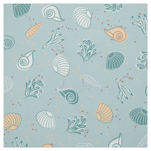 Tecido Estilo Costeiro Moderno Conchas Marítimas Padrão M (Modelo)