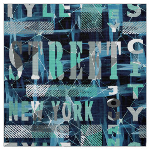 Tecido Estilo de rua urbano, Azul, preto, turquesa