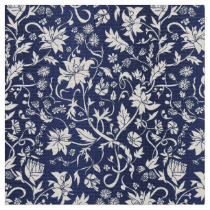 Tecido Estilo de vinheta belo padrão floral azul