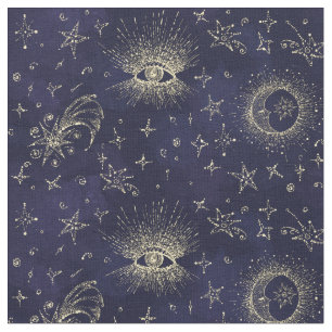 Tecido Estilo de vintage místico design. Olho, lua, estr
