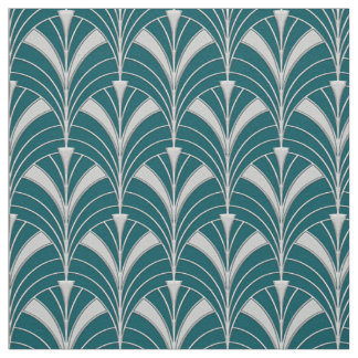 Tecido Estilo Deco de Arte Teal e Prata