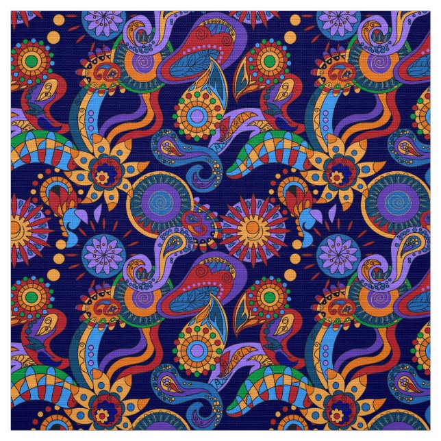 Tecido Estilo hippie dos elementos florais abstrato ornam (Modelo)