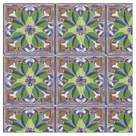 Tecido Estilo marroquino Padrão de Azulejo Azul e Verde F