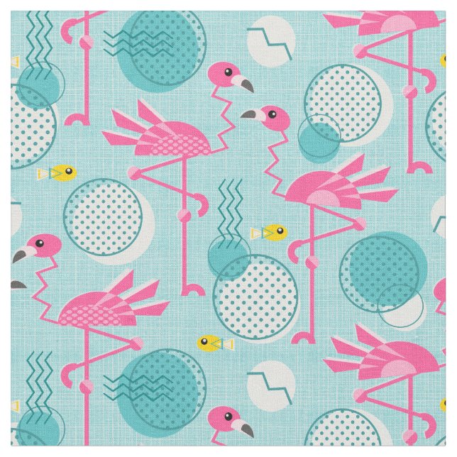 Tecido Estilo Memphis, Retro, de 1980 - Flamingos Rosa (Detalhe)