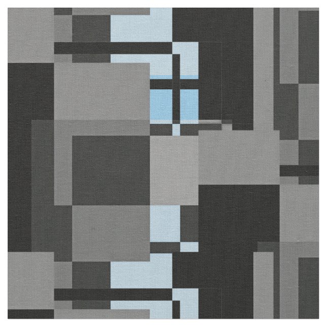 Tecido Estilo Mondrian Cinza Azul Abstrato moderno Geomét (Detalhe)