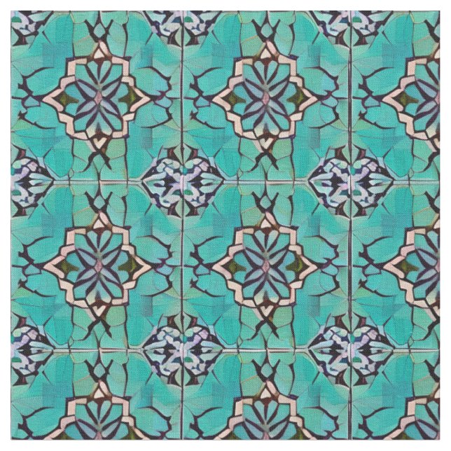 Tecido Estilo Tuscano do Teal Medallion Repetindo Padrão (Detalhe)