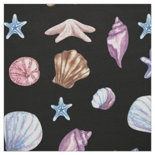 Tecido Estrela-do-mar e Concha de Verão Azul e Roxo do Oc