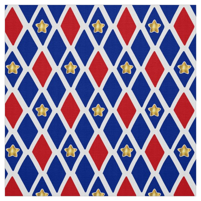 Tecido Estrela Dourada de Diamante Azul Branco Vermelho (Modelo)